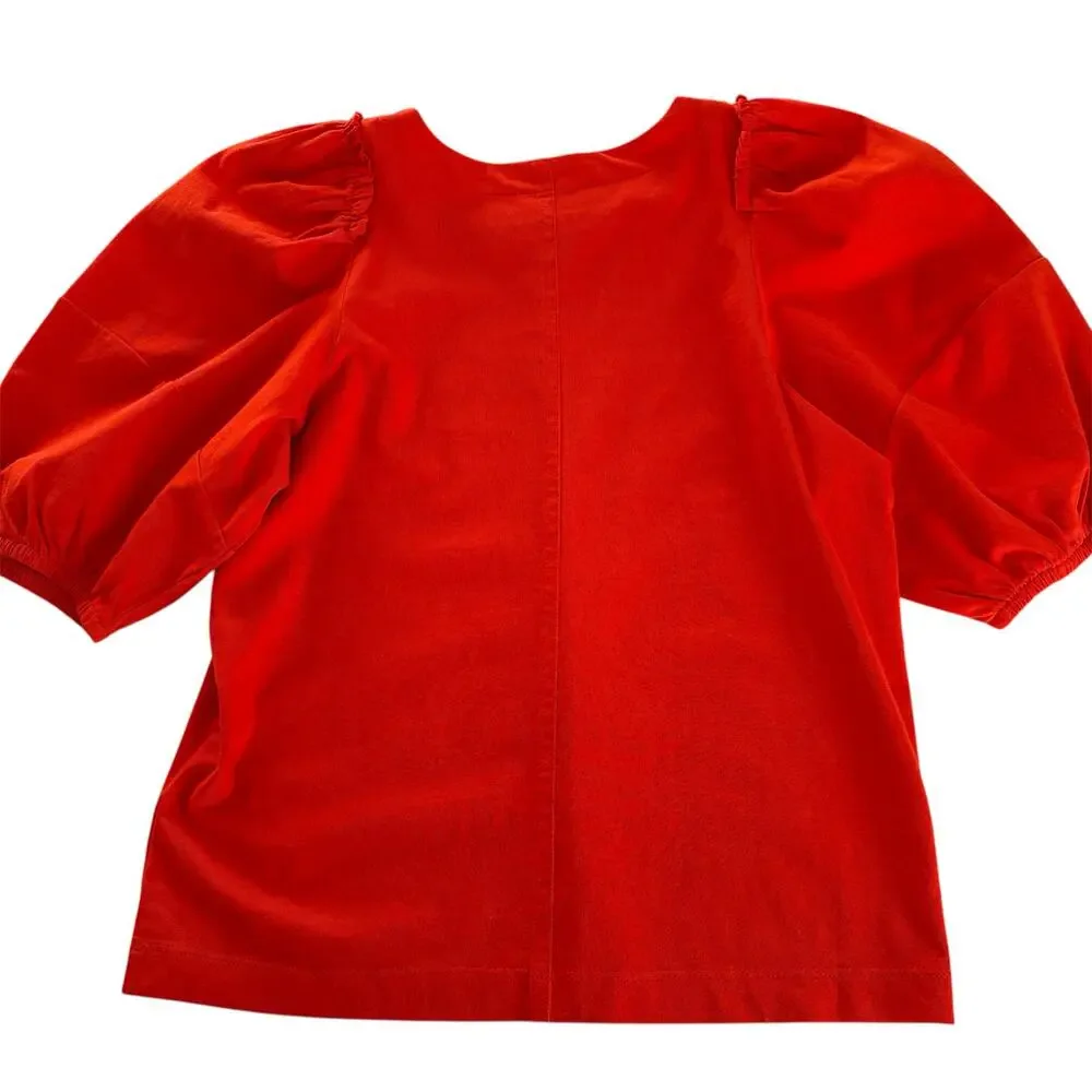 Madewell Puff Sleeve Cotton Crewneck Tee Shirt Bright Flame Women’s Size XXS NWT